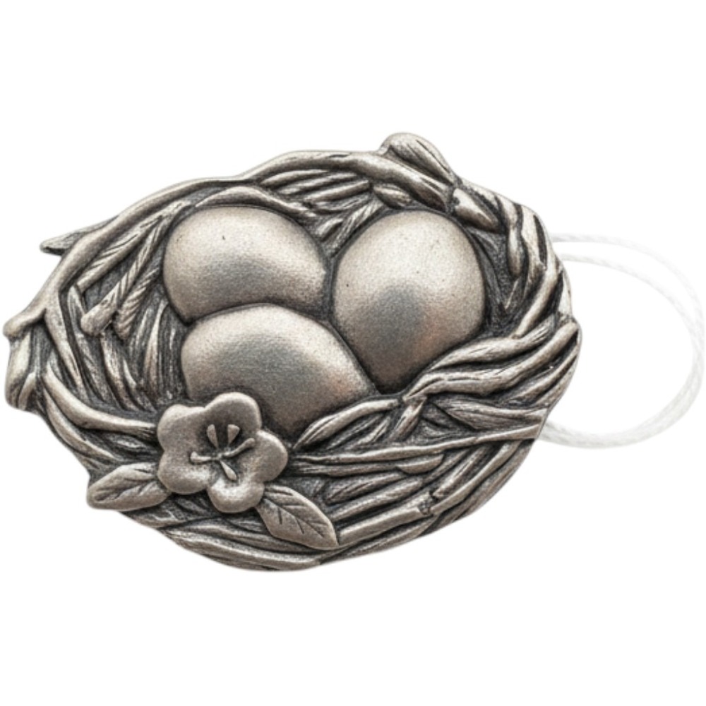 Birds & Blooms Limited Edition 2007 Bird Nest Eggs Flower Brooch Pin Pewter Tone